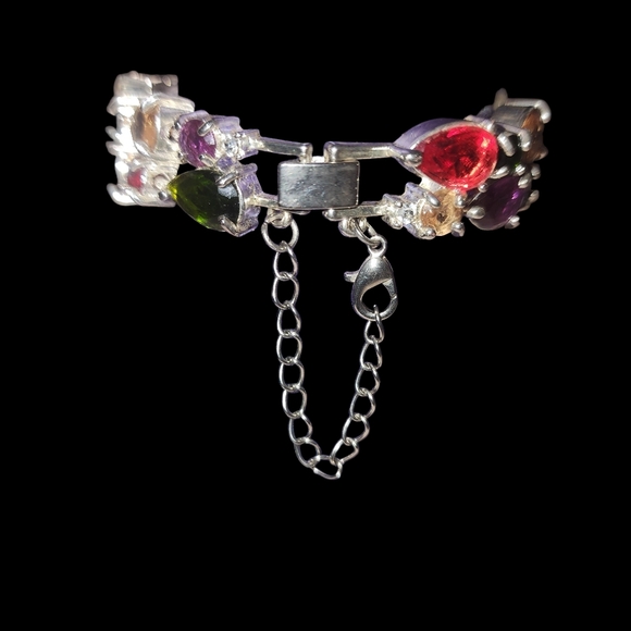 Large Bling Multi-Colored Glass Gem Stones Teardrop 7" Silver Bracelet 1/2" - Picture 7 of 7